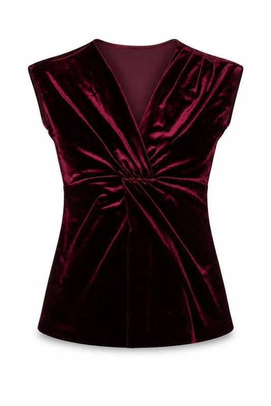Front view of New York & Company Women's Red Velvet Wrap Blouse, size S