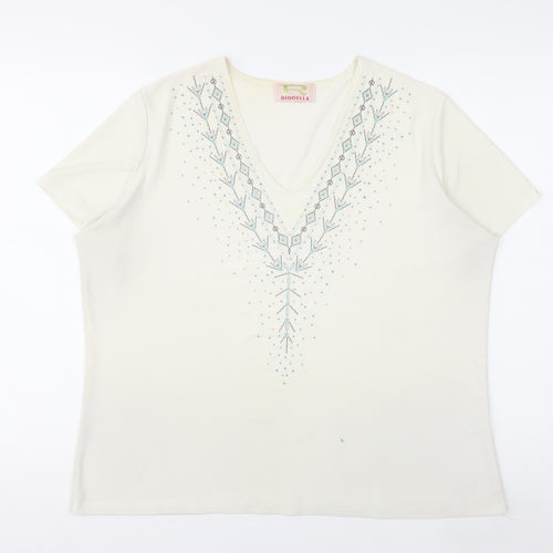 Riddella Women’s Ivory Beaded V-Neck Stretch T-Shirt Size 16
