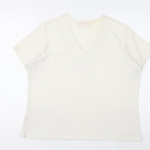 Riddella Women’s Ivory Beaded V-Neck Stretch T-Shirt Size 16