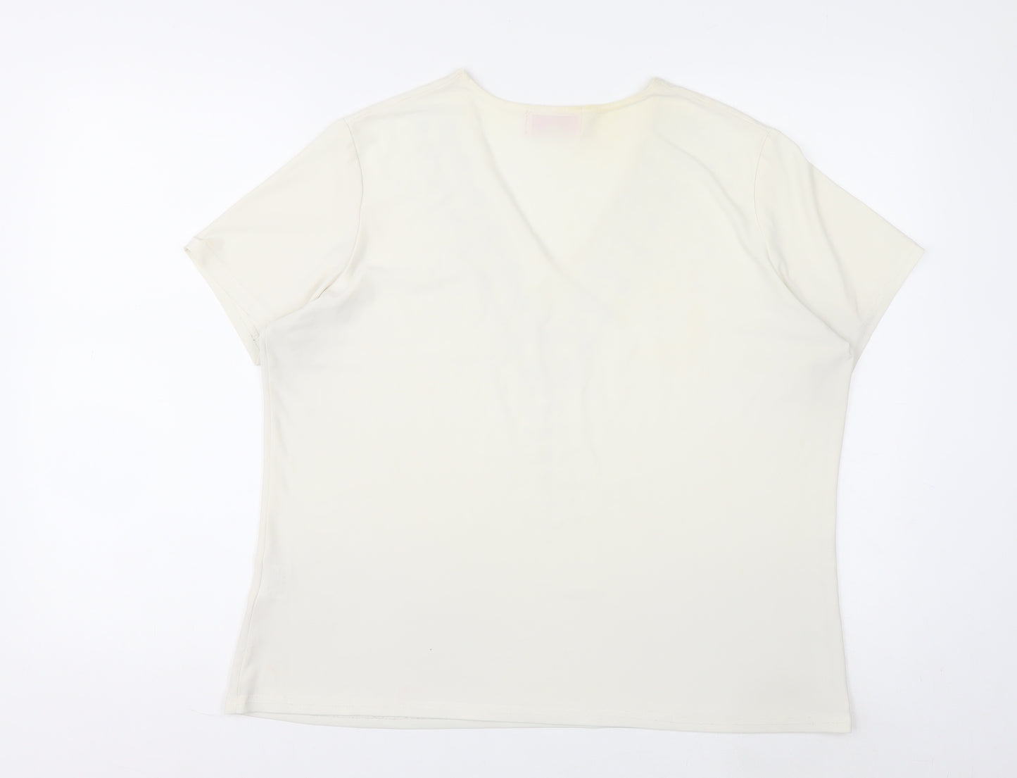 Riddella Women’s Ivory Beaded V-Neck Stretch T-Shirt Size 16