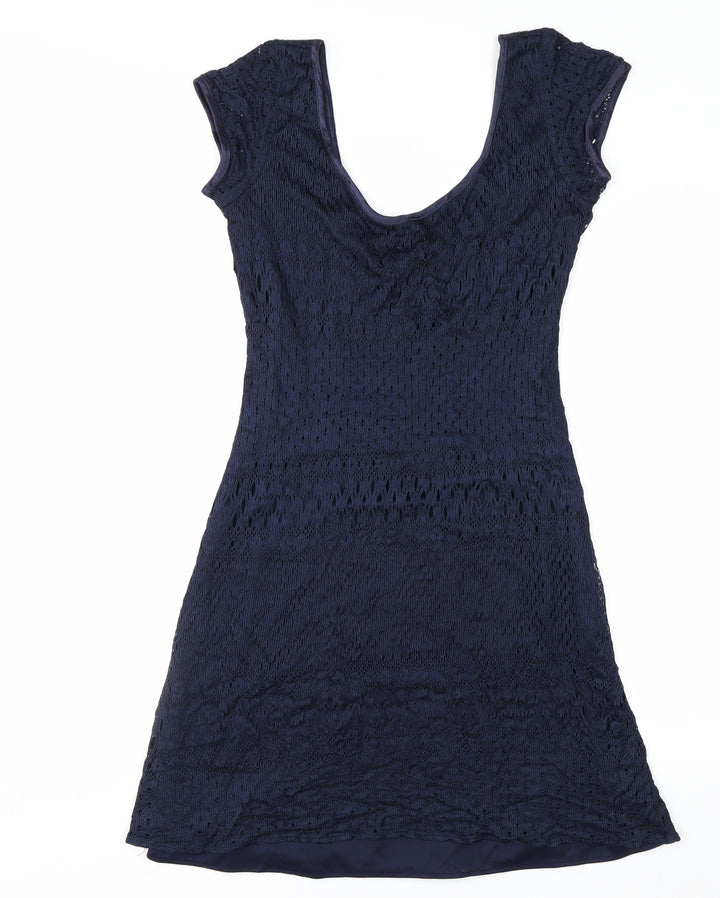 Mica Women’s Blue Lace Sheath Dress Size 8 Elegant Knee Length