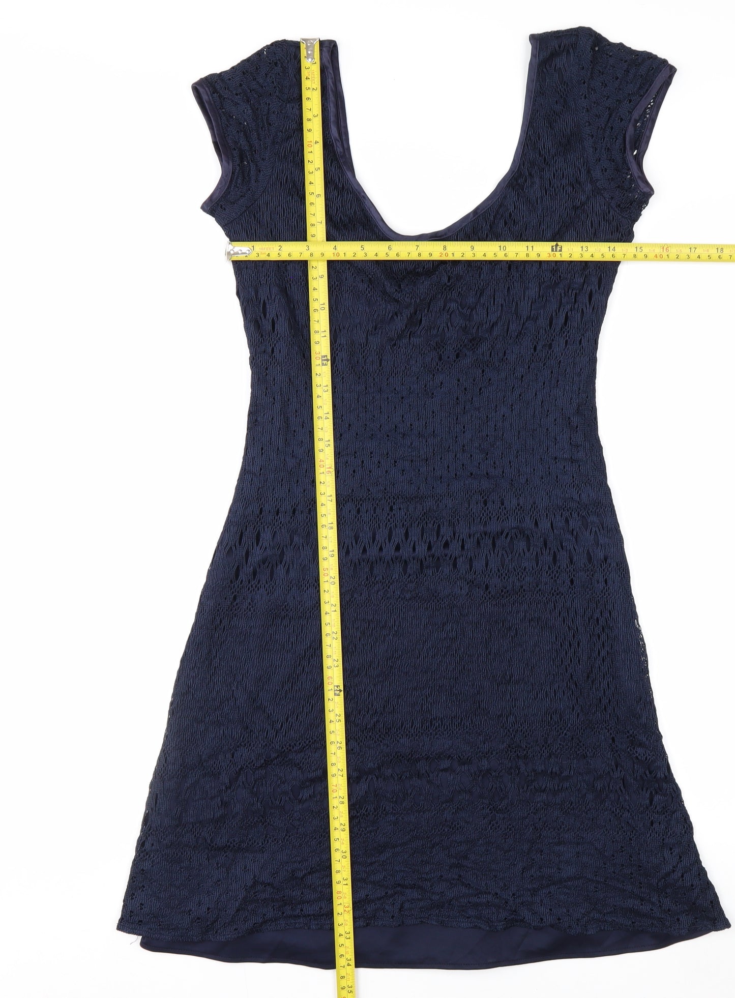 Mica Women’s Blue Lace Sheath Dress Size 8 Elegant Knee Length