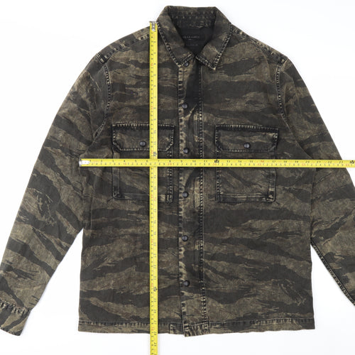AllSaints Men's Green Camouflage Relaxed Fit Cotton Button-Up Shirt Small