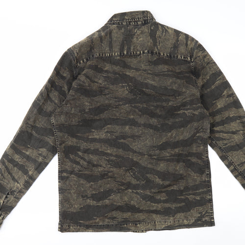 AllSaints Men's Green Camouflage Relaxed Fit Cotton Button-Up Shirt Small