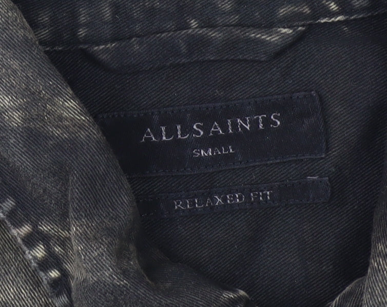 AllSaints Men's Green Camouflage Relaxed Fit Cotton Button-Up Shirt Small