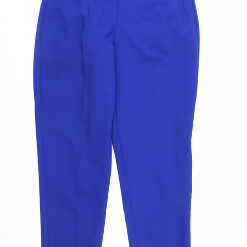 Zara Women Blue Cropped Tapered Trousers Size L Tailored Workwear