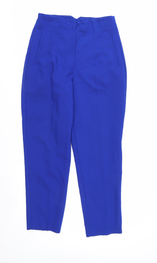 Zara Women Blue Cropped Tapered Trousers Size L Tailored Workwear