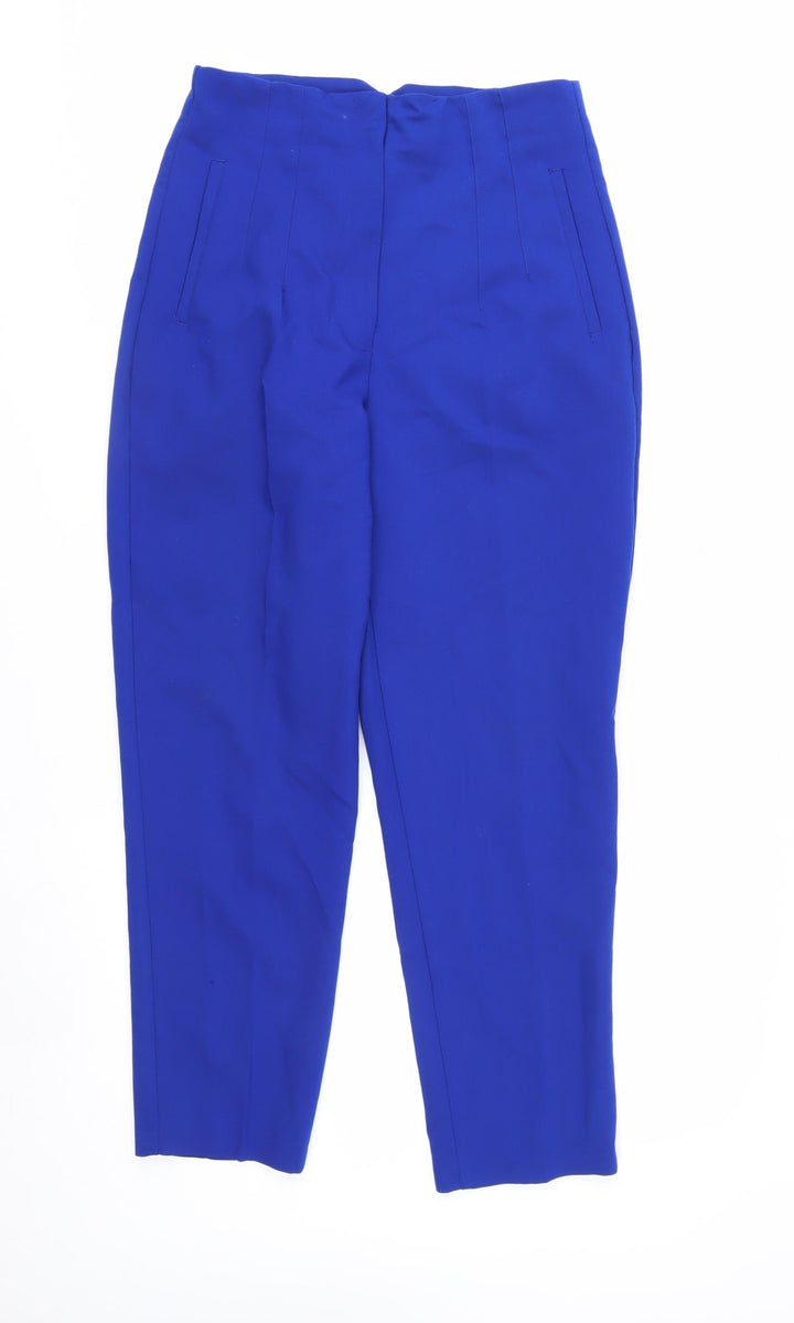 Zara Women Blue Cropped Tapered Trousers Size L Tailored Workwear