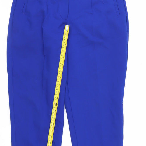 Zara Women Blue Cropped Tapered Trousers Size L Tailored Workwear