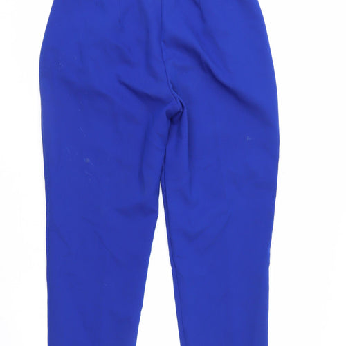 Zara Women Blue Cropped Tapered Trousers Size L Tailored Workwear