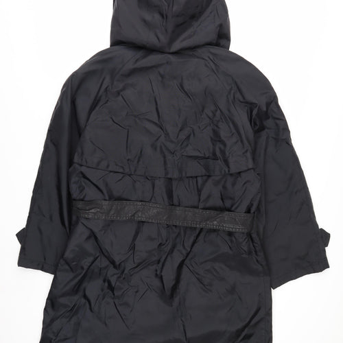 Klass Women’s Black Trench Coat Size 12 Hooded Belted Long
