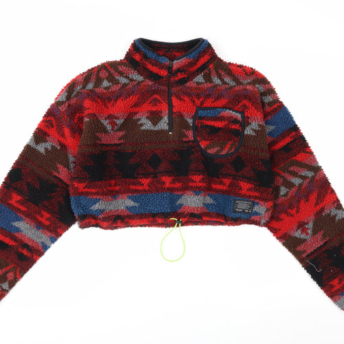 Urban Outfitters Women Red Aztec 1/4 Zip Fleece Pullover Sweatshirt M