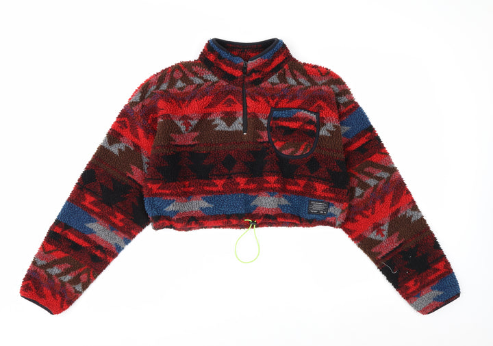 Urban Outfitters Women Red Aztec 1/4 Zip Fleece Pullover Sweatshirt M