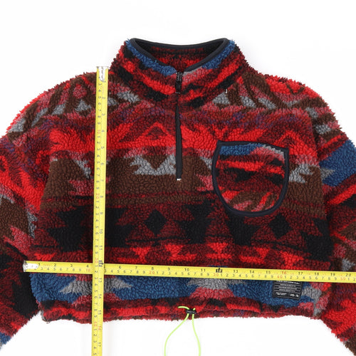 Urban Outfitters Women Red Aztec 1/4 Zip Fleece Pullover Sweatshirt M