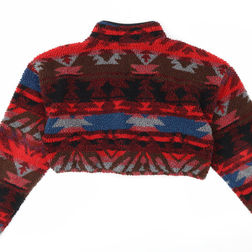 Urban Outfitters Women Red Aztec 1/4 Zip Fleece Pullover Sweatshirt M