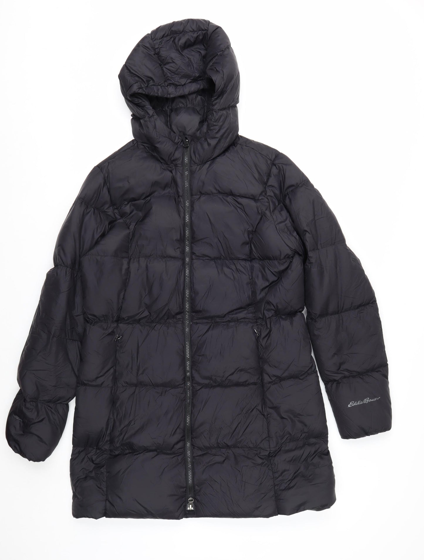 Eddie Bauer Women Black M Hooded Long Puffer Jacket Warm Winter Coat