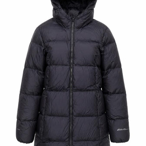 Eddie Bauer Women Black M Hooded Long Puffer Jacket Warm Winter Coat