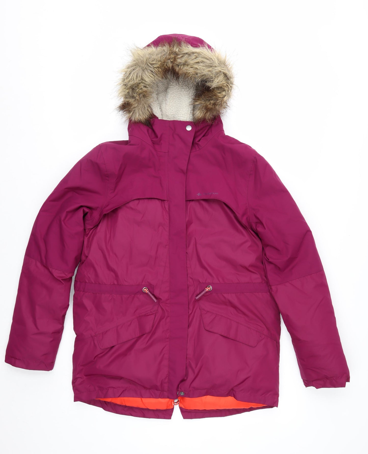 Decathlon Girls Pink Hooded Winter Parka Coat 14 Years Waterproof Lined
