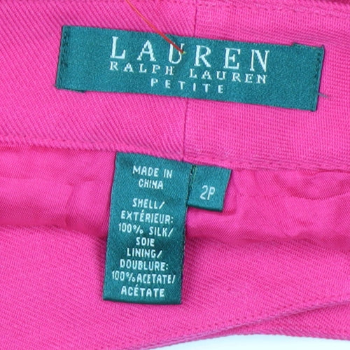 Ralph Lauren Petite Pink Silk Straight Leg Women's Trousers 2P