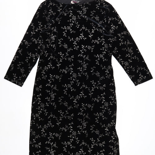 Melissa Harper Women's Black Floral Velvet Sheath Dress M