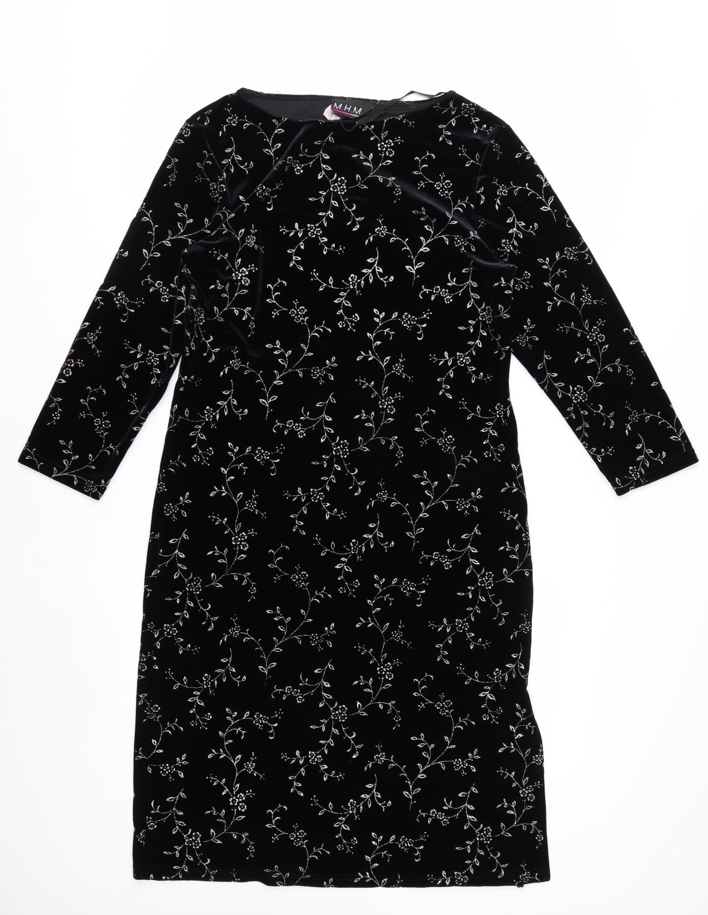 Melissa Harper Women's Black Floral Velvet Sheath Dress M