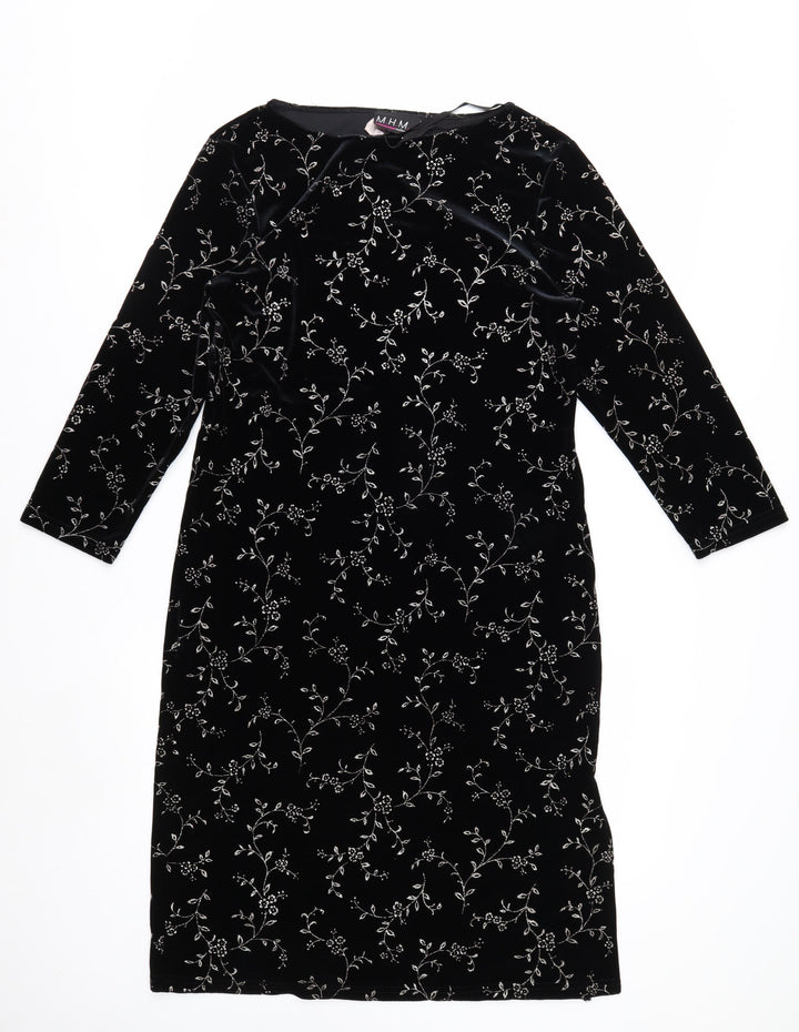 Melissa Harper Women's Black Floral Velvet Sheath Dress M