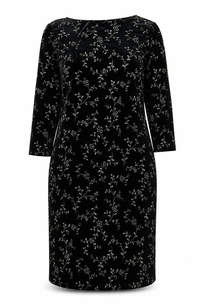 Melissa Harper Women's Black Floral Velvet Sheath Dress M
