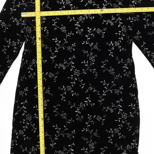 Melissa Harper Women's Black Floral Velvet Sheath Dress M