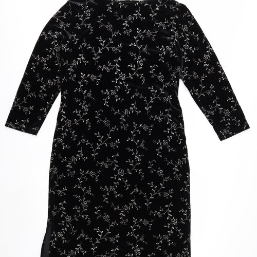 Melissa Harper Women's Black Floral Velvet Sheath Dress M