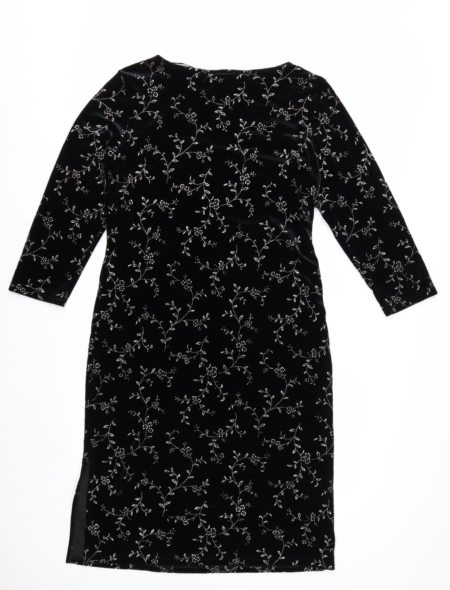 Melissa Harper Women's Black Floral Velvet Sheath Dress M