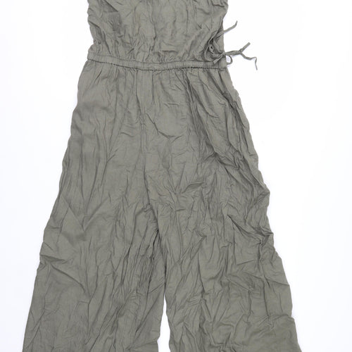 Marks and Spencer Women’s Green Linen Petite Wide-Leg Jumpsuit Size 10