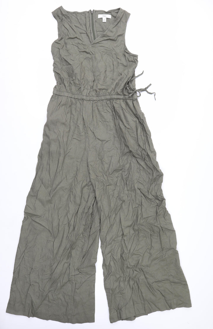 Marks and Spencer Women’s Green Linen Petite Wide-Leg Jumpsuit Size 10