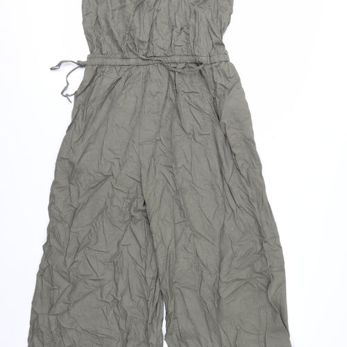 Marks and Spencer Women’s Green Linen Petite Wide-Leg Jumpsuit Size 10