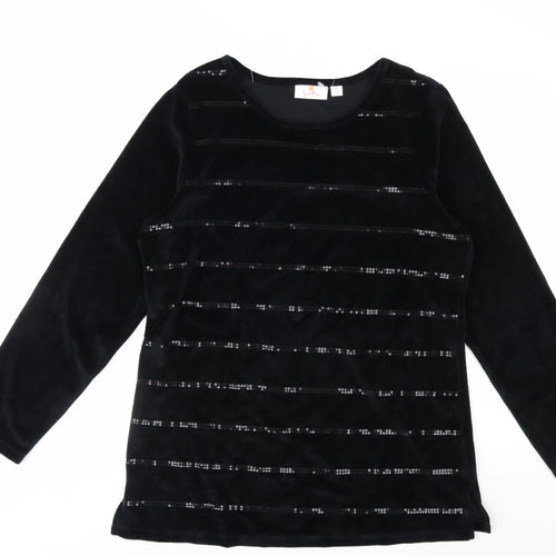 Quacker Factory Women's Black Sequin Velvet Long Sleeve Top Size M