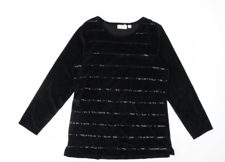 Quacker Factory Women's Black Sequin Velvet Long Sleeve Top Size M