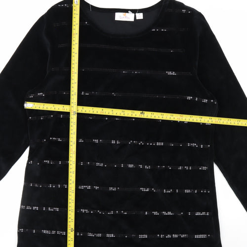 Quacker Factory Women's Black Sequin Velvet Long Sleeve Top Size M
