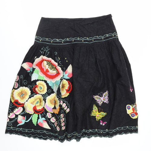 Whistles Women Black Floral Embroidered A-Line Skirt UK 10