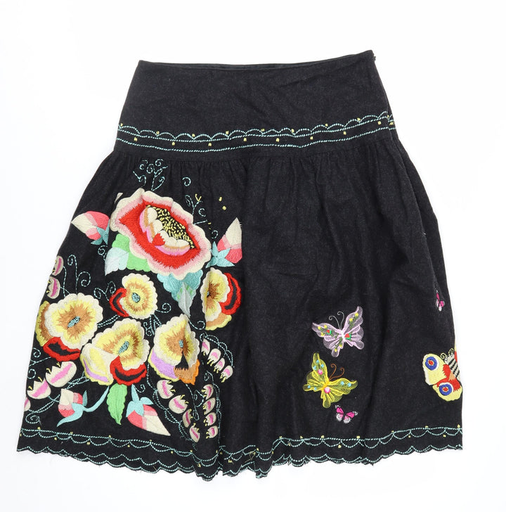 Whistles Women Black Floral Embroidered A-Line Skirt UK 10