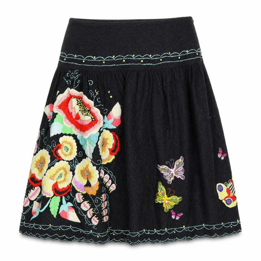 Front view of Whistles Women Black Floral Embroidered A-Line Skirt UK 10