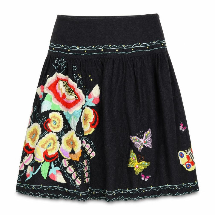 Whistles Women Black Floral Embroidered A-Line Skirt UK 10