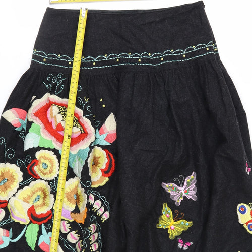 Whistles Women Black Floral Embroidered A-Line Skirt UK 10