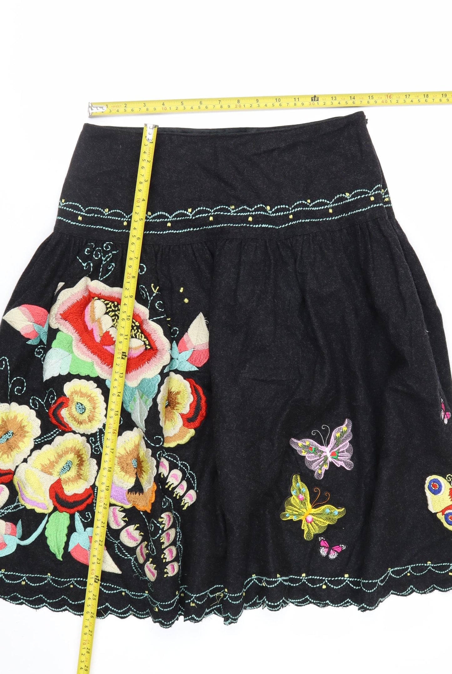 Whistles Women Black Floral Embroidered A-Line Skirt UK 10