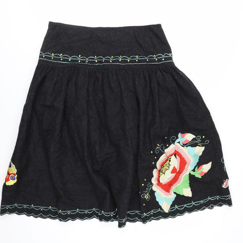 Whistles Women Black Floral Embroidered A-Line Skirt UK 10