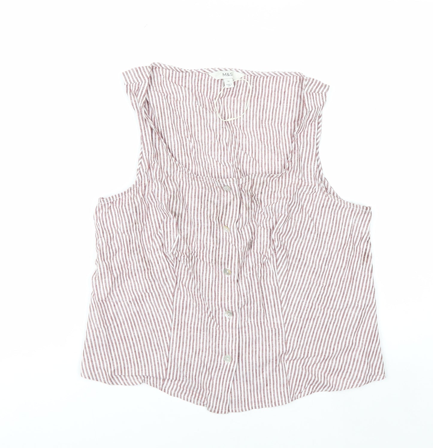 Marks and Spencer Womens Multicoloured Striped Sleeveless Linen Blend Blouse UK 14