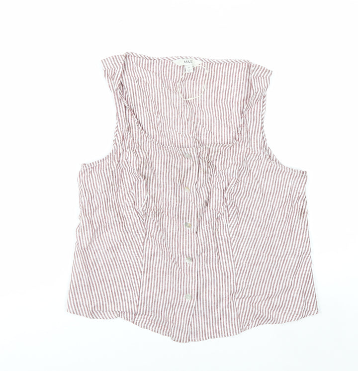 Marks and Spencer Womens Multicoloured Striped Sleeveless Linen Blend Blouse UK 14