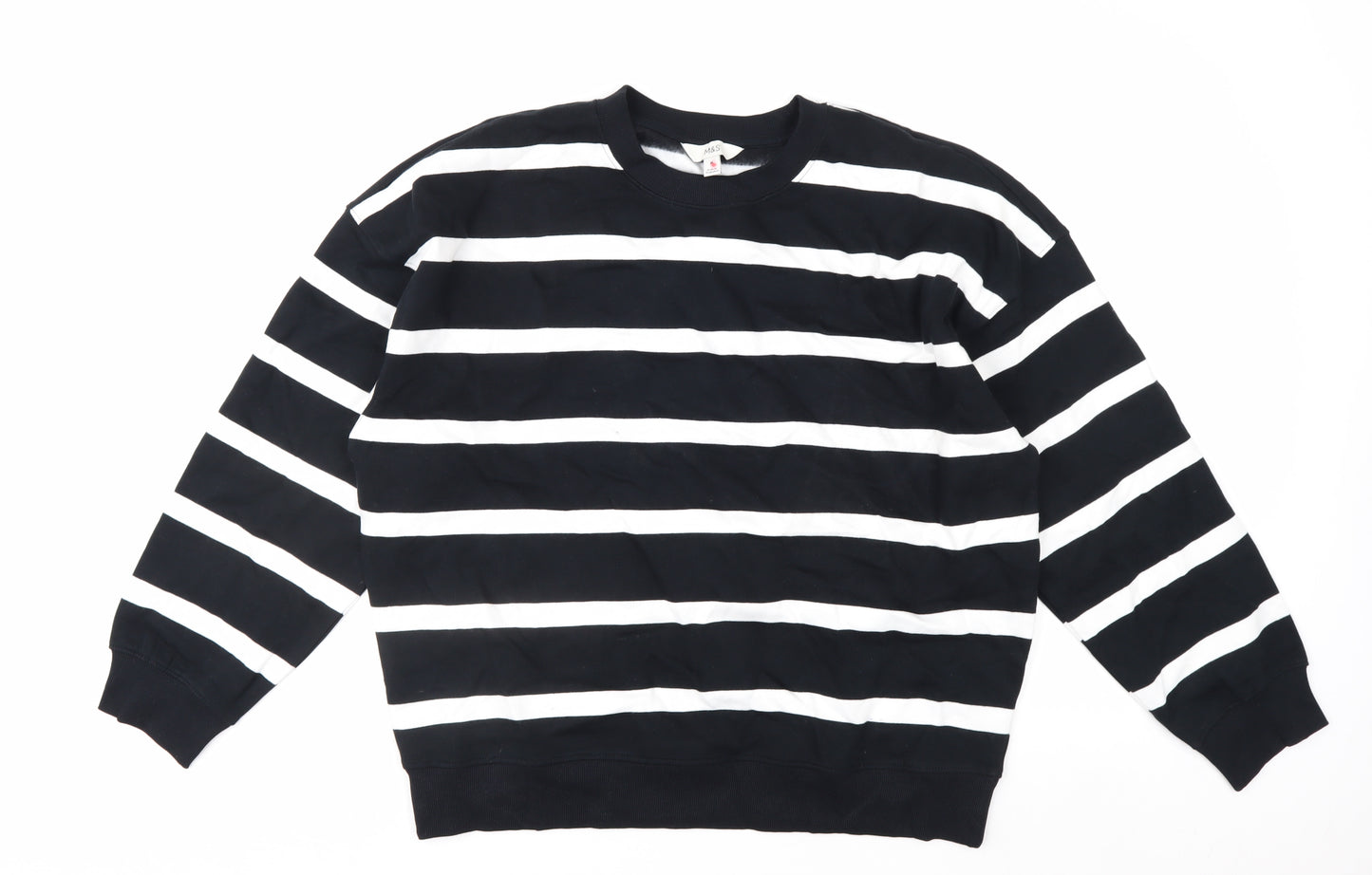 Marks and Spencer Women's Black White Striped Pullover Sweatshirt M