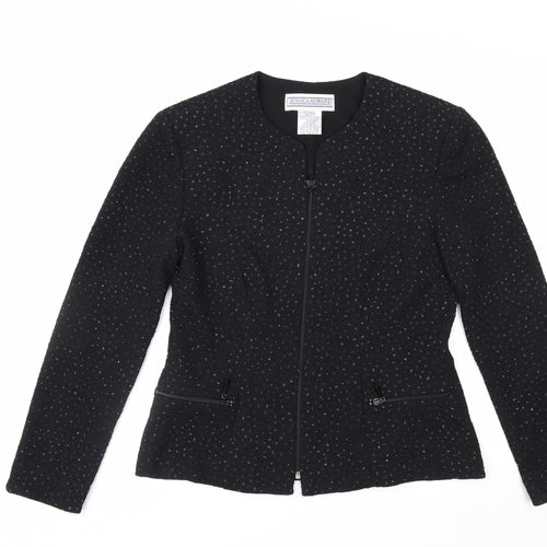 Jessica Howard Womens Black Textured Zip Blazer Size 12