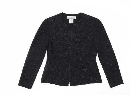Jessica Howard Womens Black Textured Zip Blazer Size 12