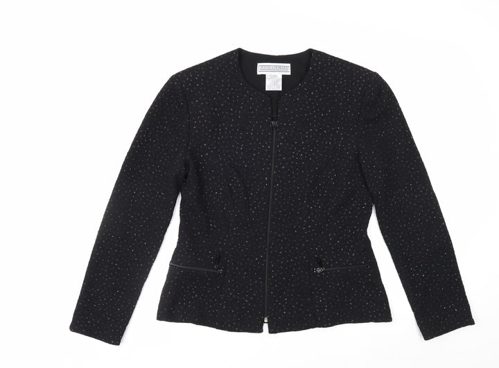 Jessica Howard Womens Black Textured Zip Blazer Size 12