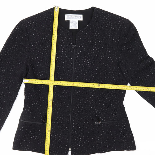 Jessica Howard Womens Black Textured Zip Blazer Size 12